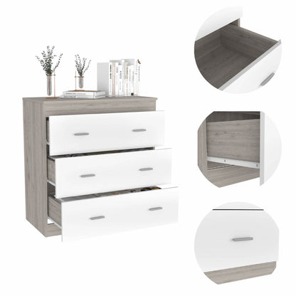 HomeRoots 33" Light Gray And White Three Drawer Dresser