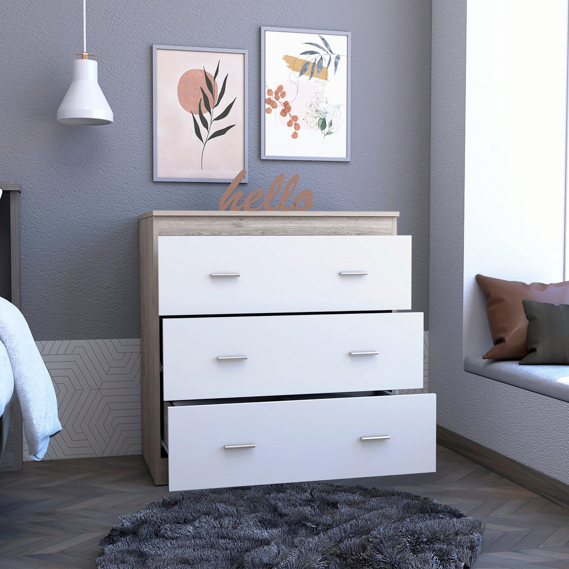 HomeRoots 33" Light Gray And White Three Drawer Dresser