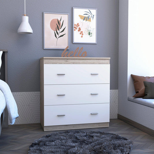 HomeRoots 33" Light Gray And White Three Drawer Dresser