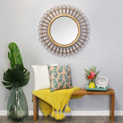 HomeRoots 34" Bamboo Burst Round Rattan Wall Mirror