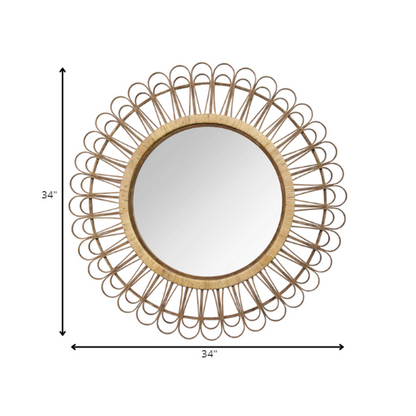 HomeRoots 34" Bamboo Burst Round Rattan Wall Mirror