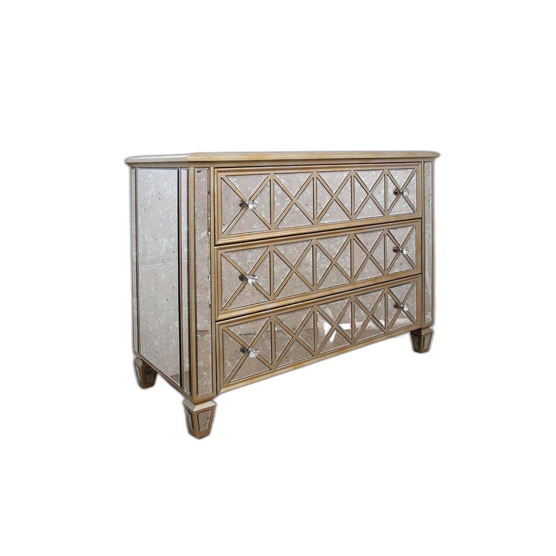 HomeRoots 34' Mirrored Glass and MDF Cabinet with 3 Drawers