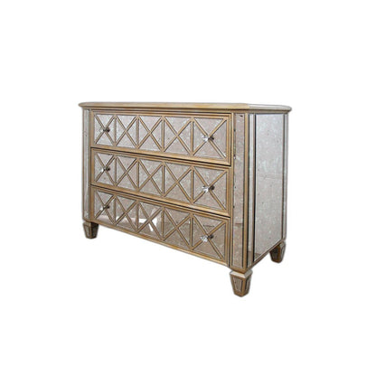 HomeRoots 34' Mirrored Glass and MDF Cabinet with 3 Drawers
