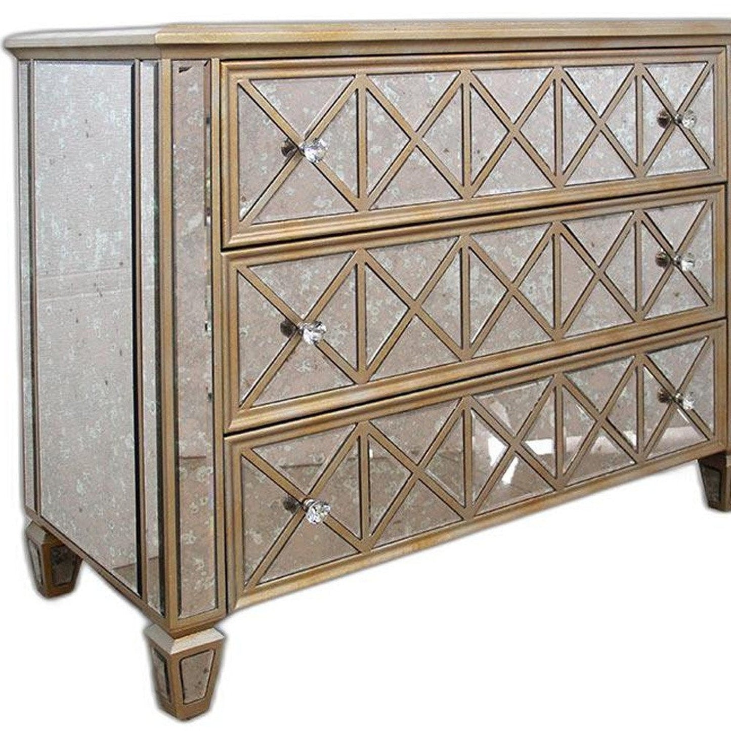 HomeRoots 34' Mirrored Glass and MDF Cabinet with 3 Drawers