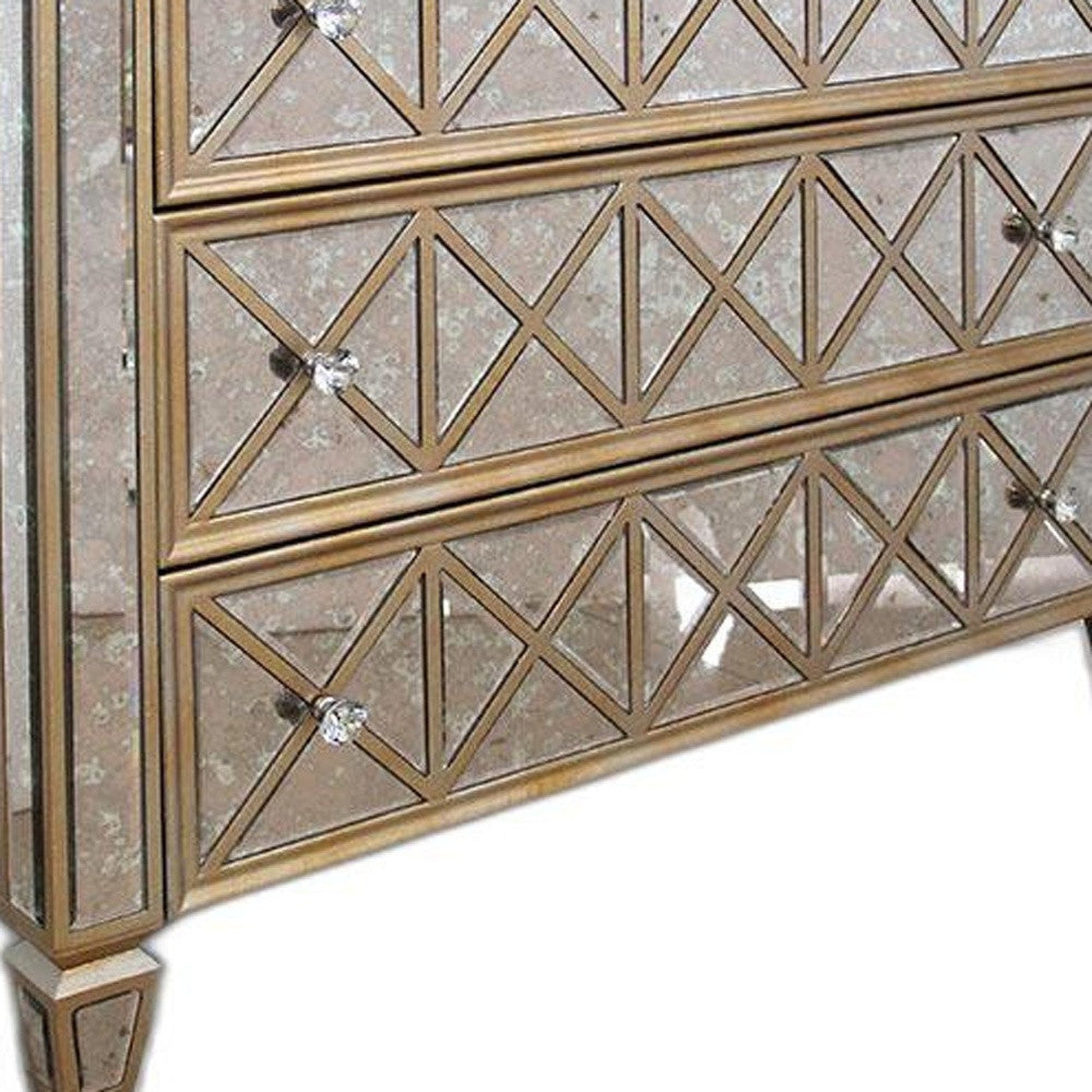HomeRoots 34' Mirrored Glass and MDF Cabinet with 3 Drawers
