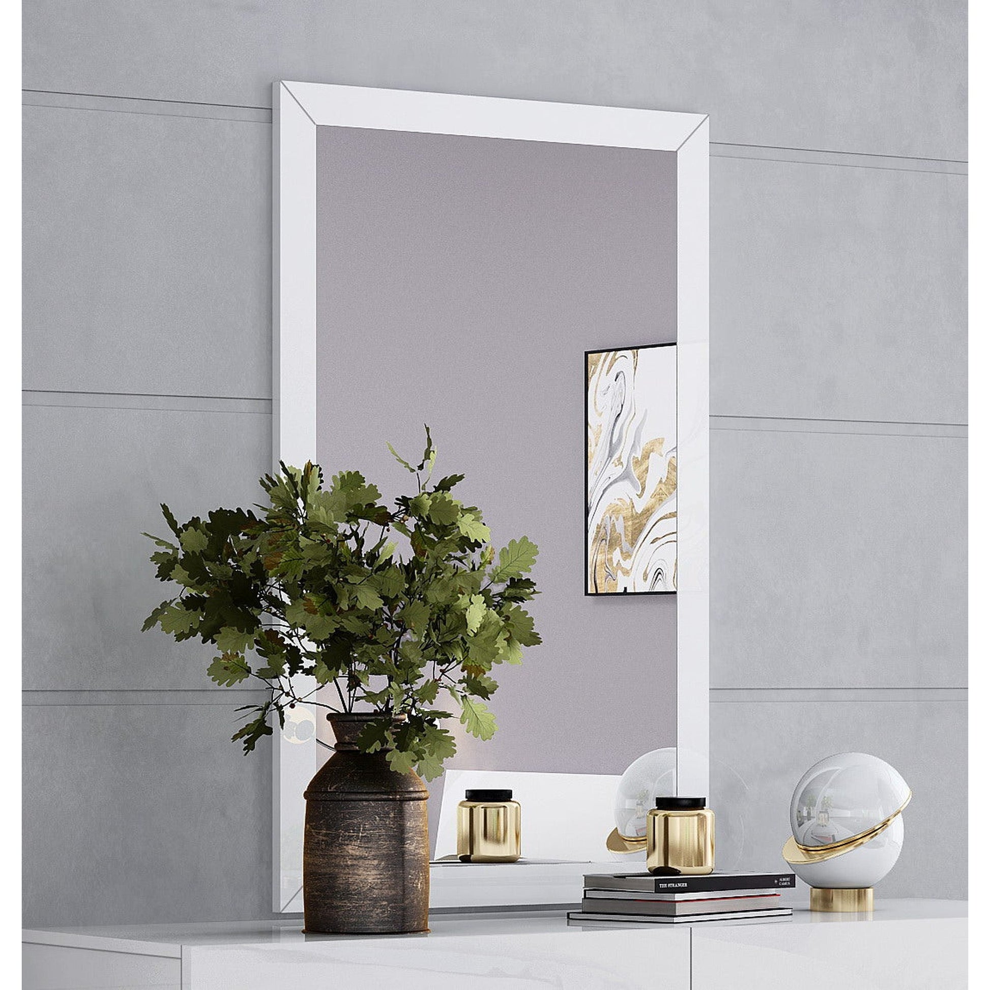 HomeRoots 34 x 3 x 50 White Glass Mirror