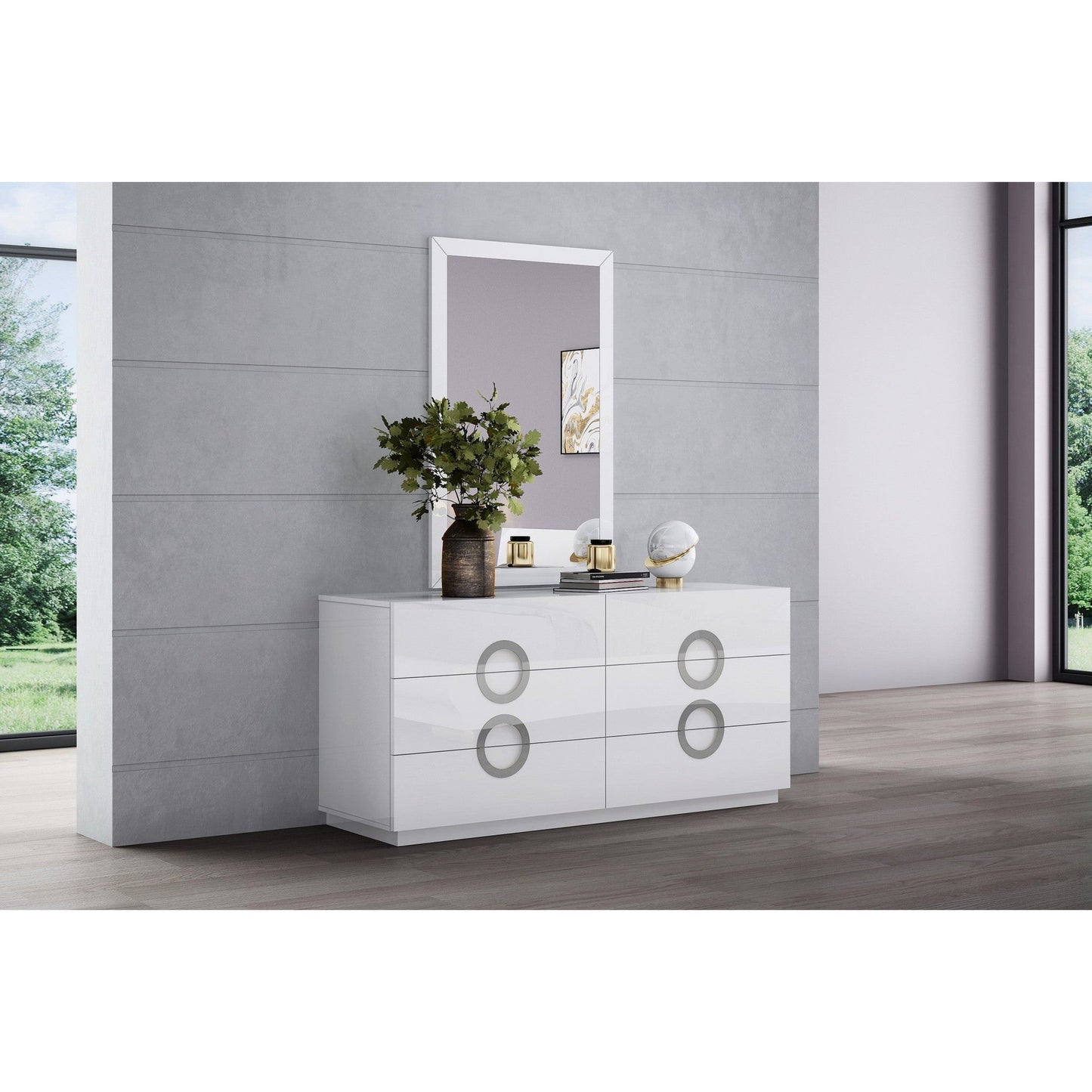 HomeRoots 34 x 3 x 50 White Glass Mirror