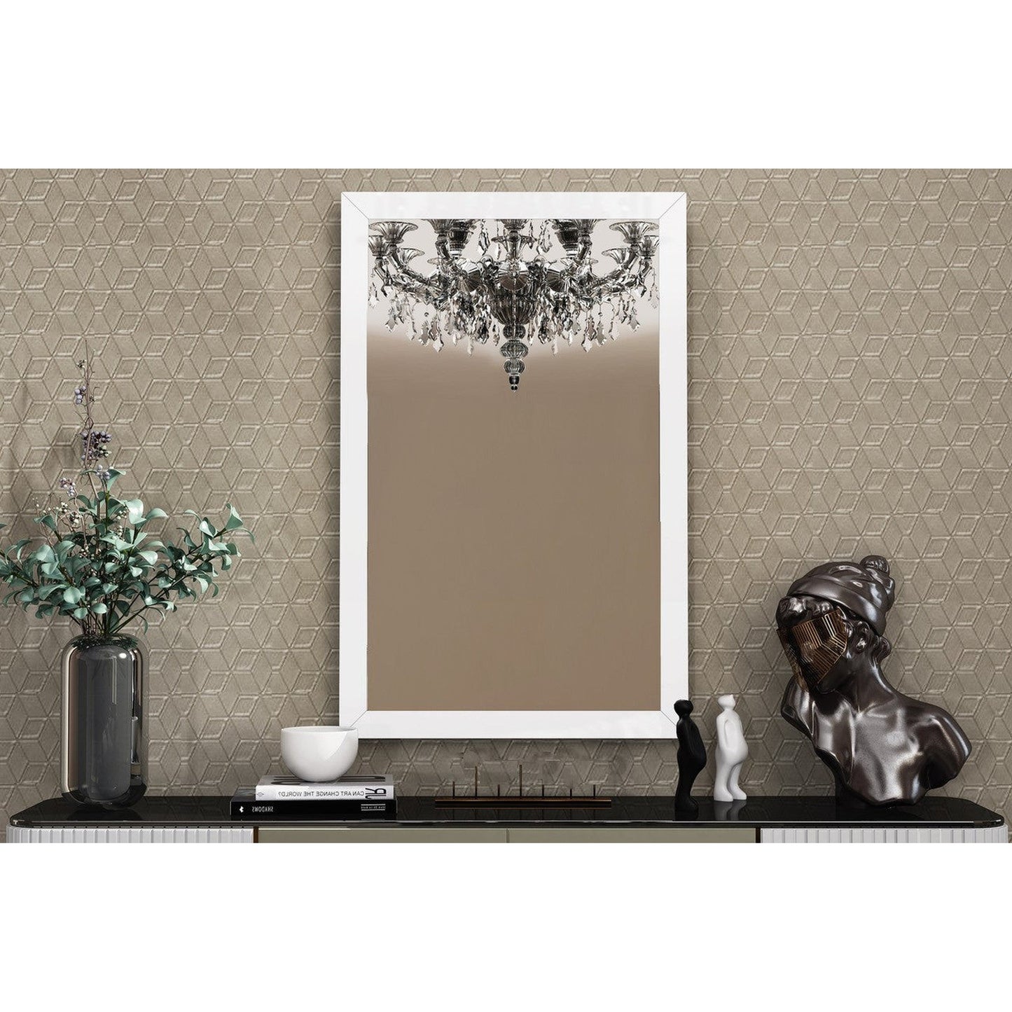 HomeRoots 34 x 3 x 50 White Glass Mirror