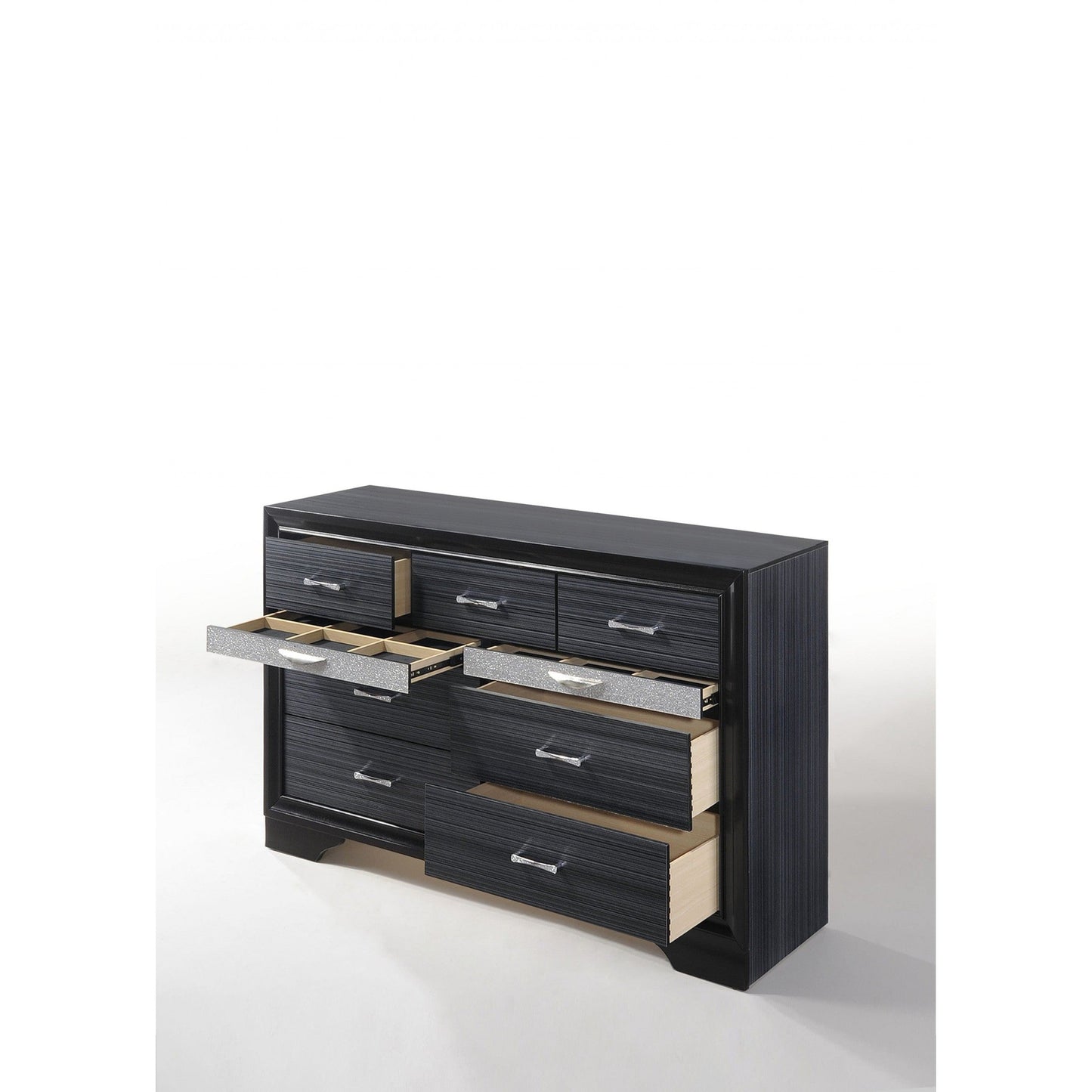 HomeRoots 39' Contemporary Black Wood Finish Dresser With 9 Drawers