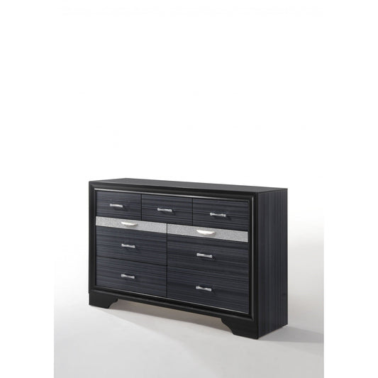 HomeRoots 39' Contemporary Black Wood Finish Dresser With 9 Drawers