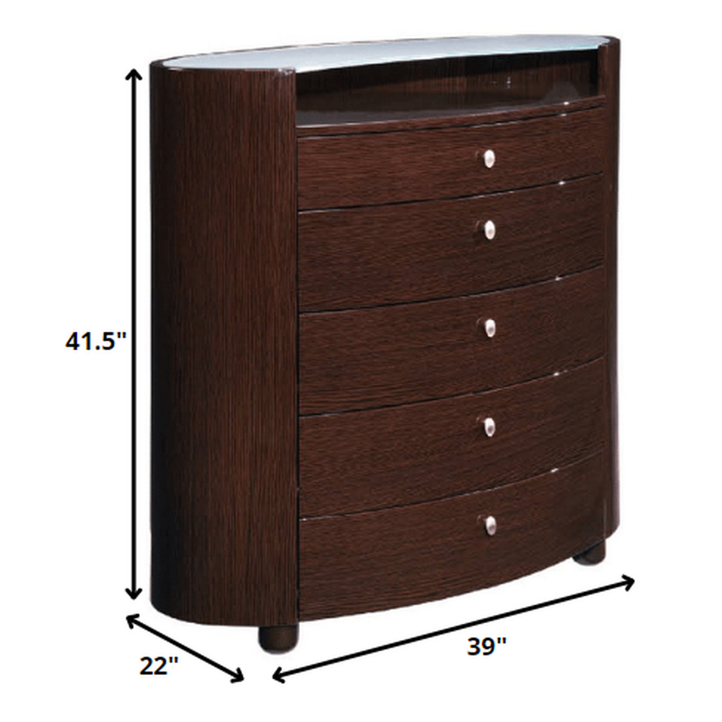 HomeRoots 39" x 22" x 41.5" Wenge Chest With High Gloss Brown Finish