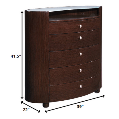 HomeRoots 39" x 22" x 41.5" Wenge Chest With High Gloss Brown Finish