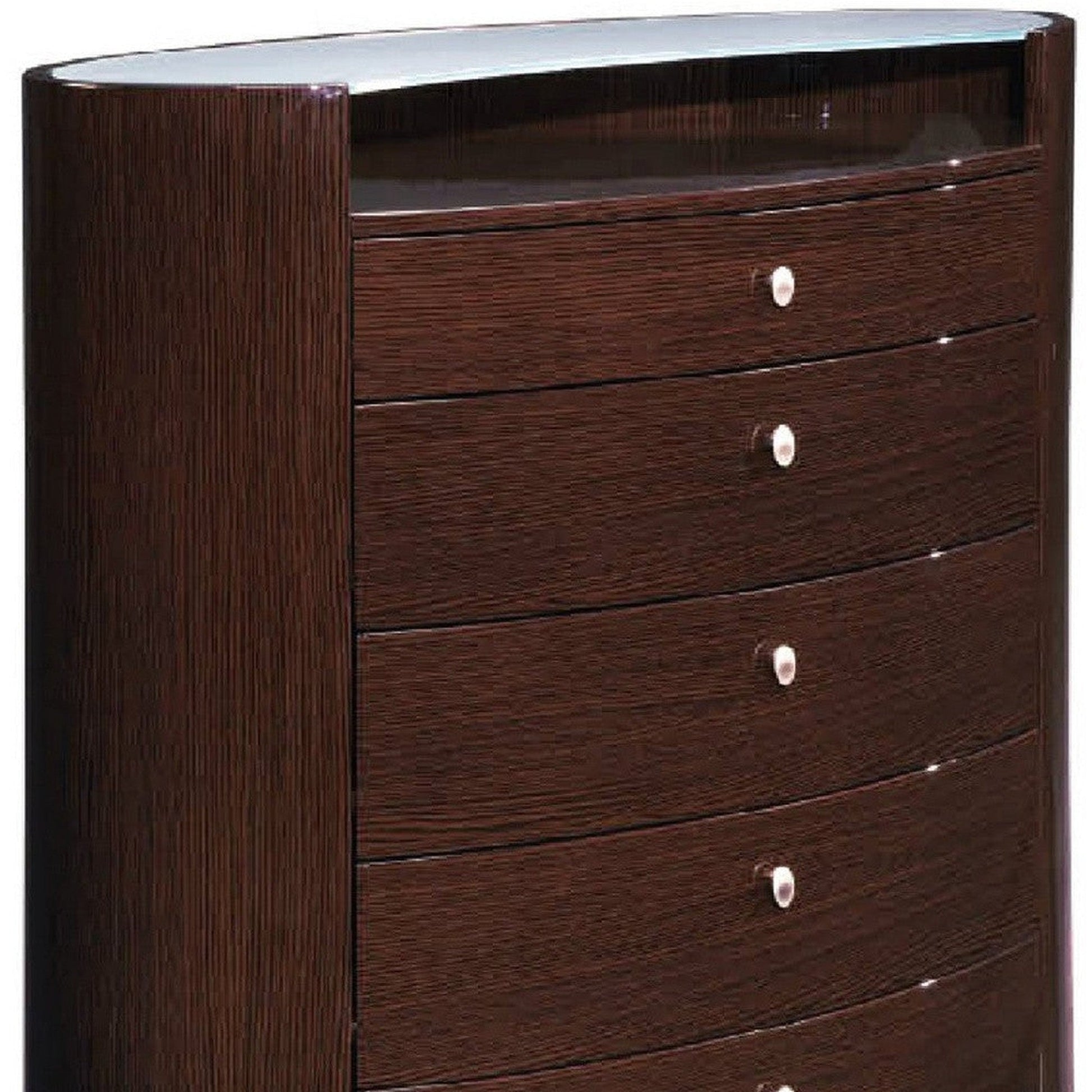 HomeRoots 39" x 22" x 41.5" Wenge Chest With High Gloss Brown Finish