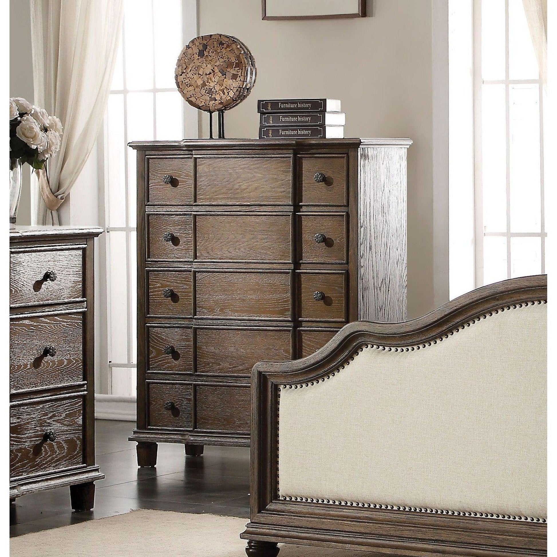 HomeRoots 40' x 18' x 50' Weathered Oak Wood Cabinet
