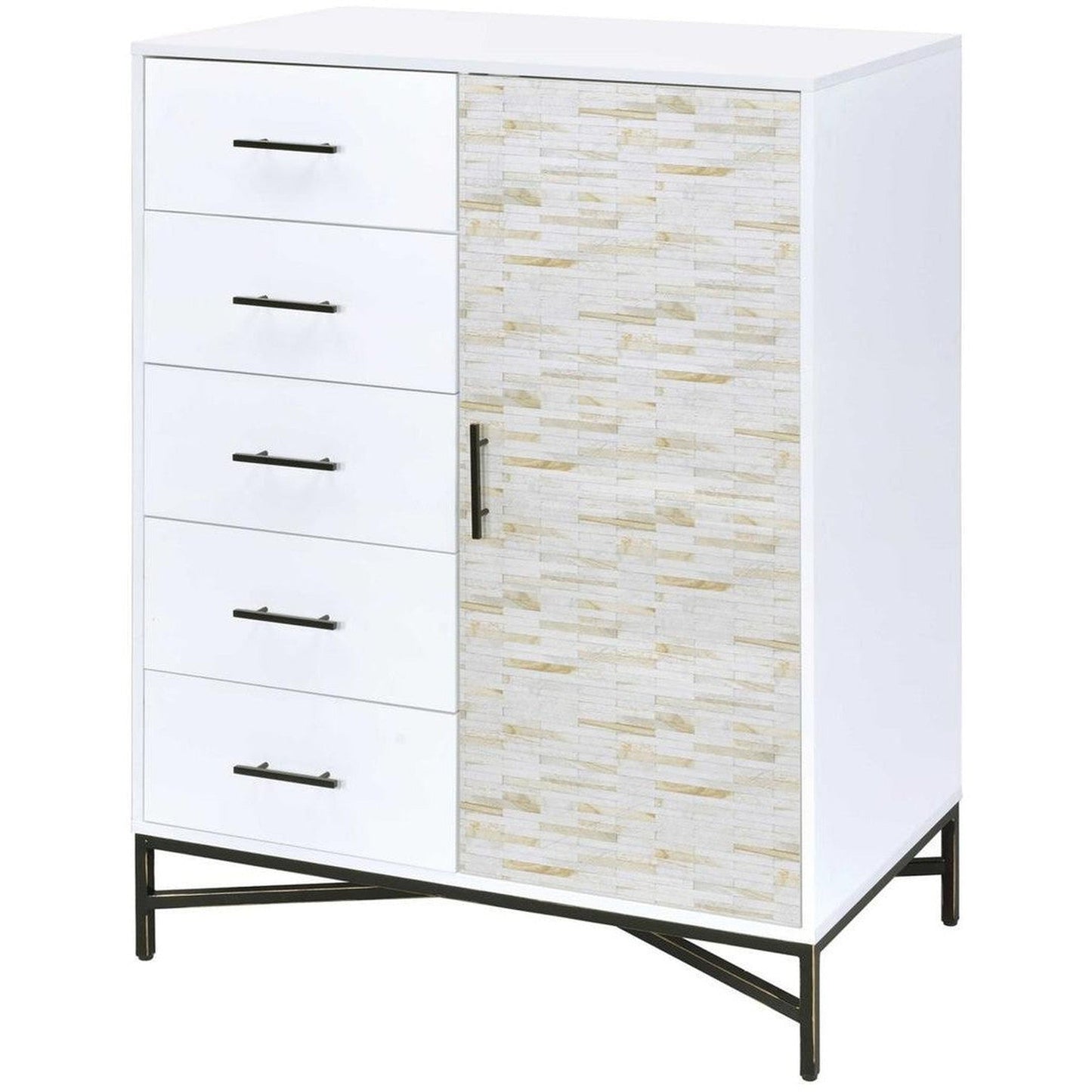 HomeRoots 40" x 22" x 52" Weathered Wood Pattern Wardrobe in White Finish