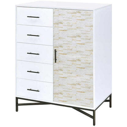 HomeRoots 40" x 22" x 52" Weathered Wood Pattern Wardrobe in White Finish