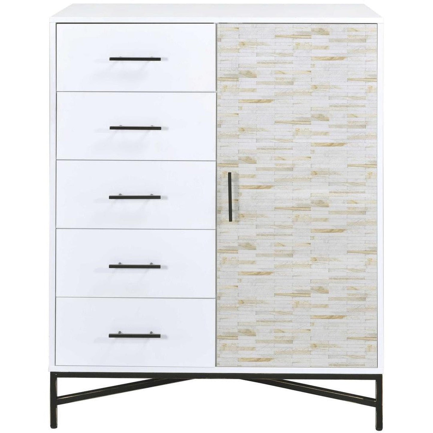 HomeRoots 40" x 22" x 52" Weathered Wood Pattern Wardrobe in White Finish