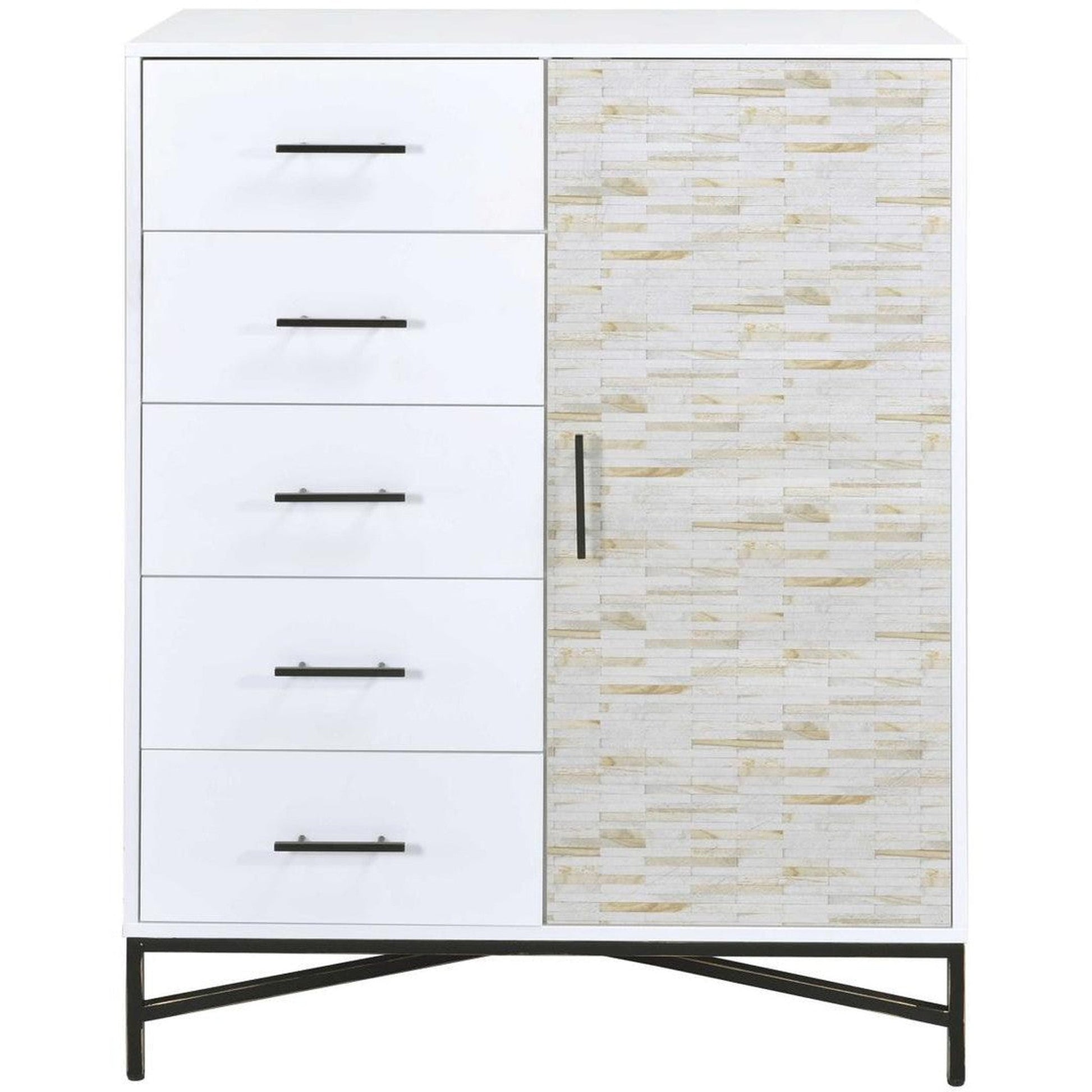 HomeRoots 40" x 22" x 52" Weathered Wood Pattern Wardrobe in White Finish