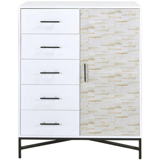 HomeRoots 40" x 22" x 52" Weathered Wood Pattern Wardrobe in White Finish