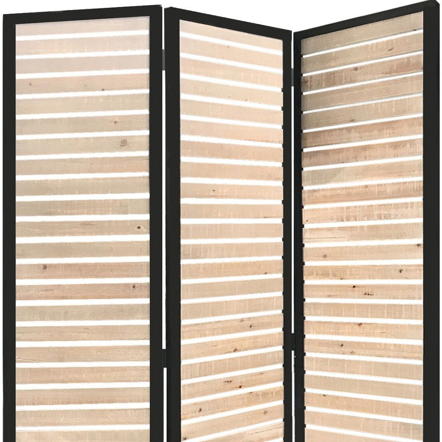 HomeRoots 41" x 1.5" x 67" Wood And Metal Screen With Natural Brown Finish