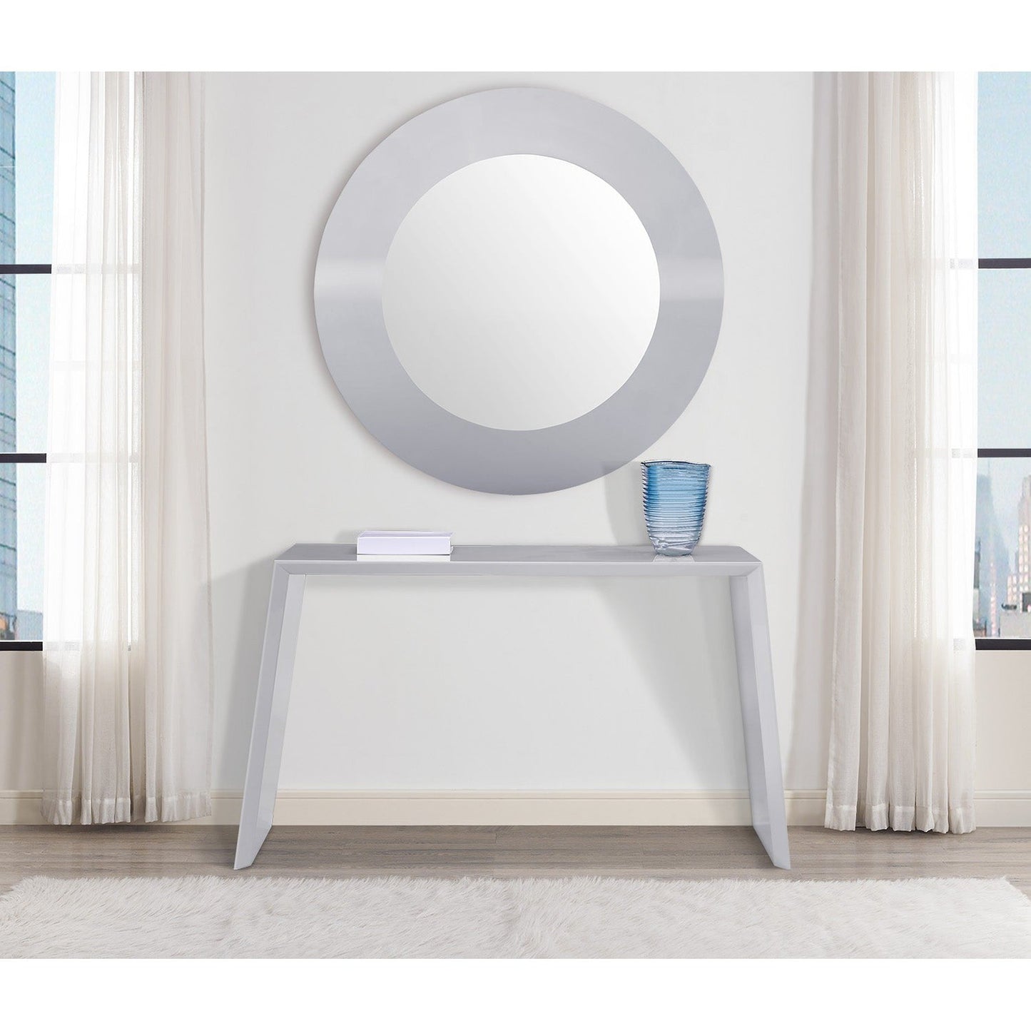 HomeRoots 47 x 3 x 47 Gloss Gray Glass Mirror