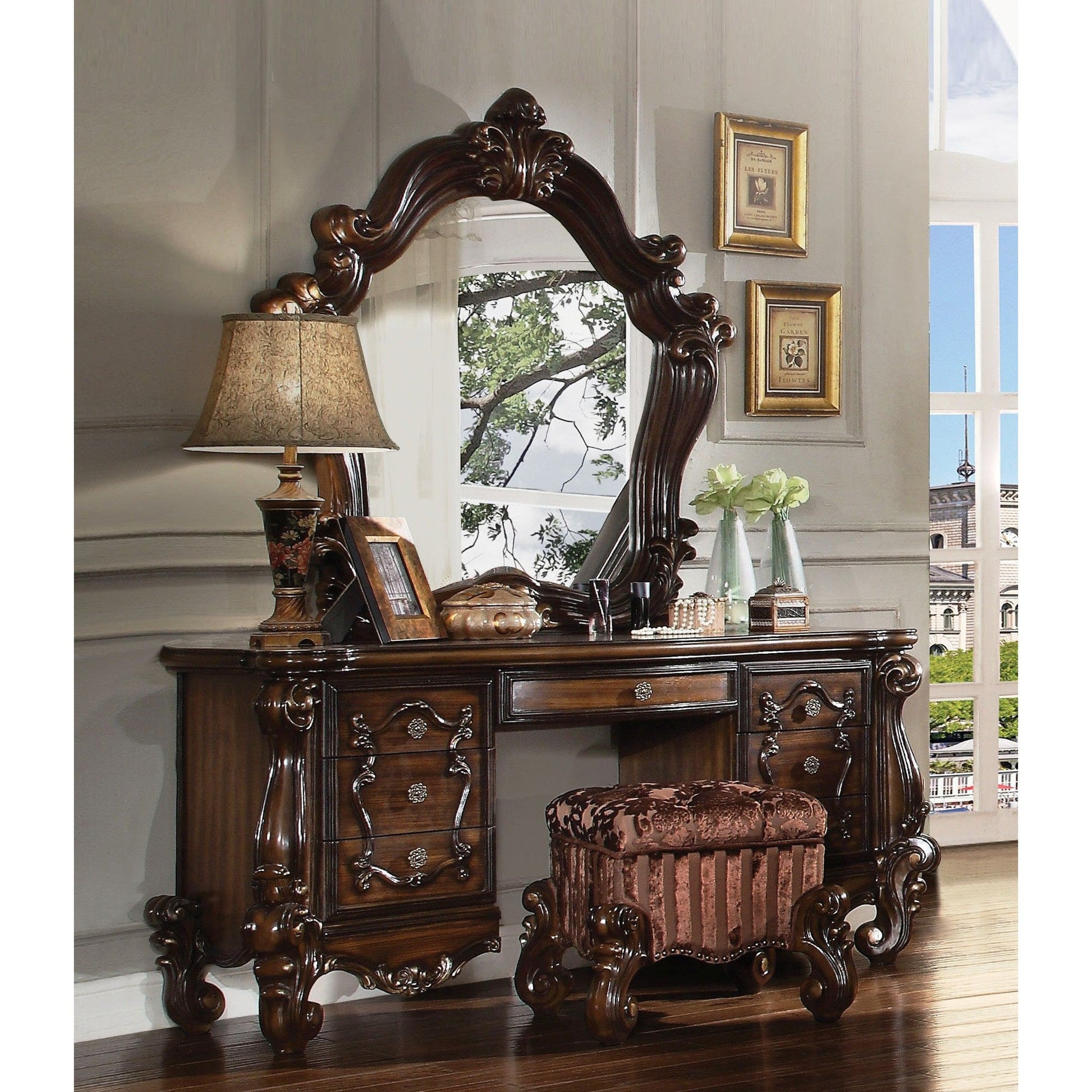 HomeRoots 48' x 4' x 47' Cherry Oak Glass Mirror