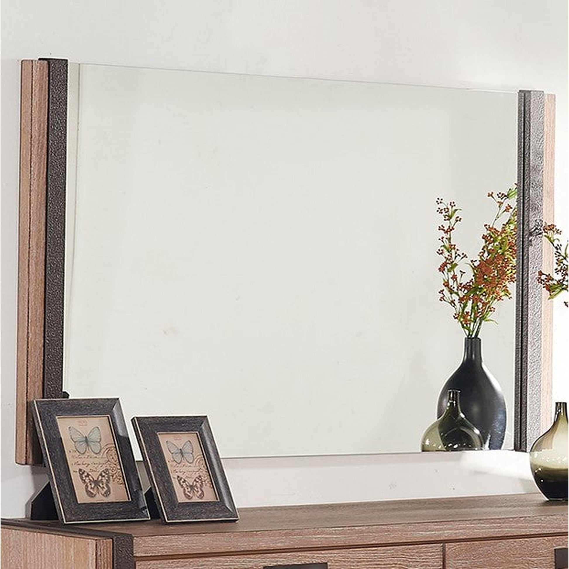 HomeRoots 51 x 3.5 x 35 Natural Veneer Metal Mirror