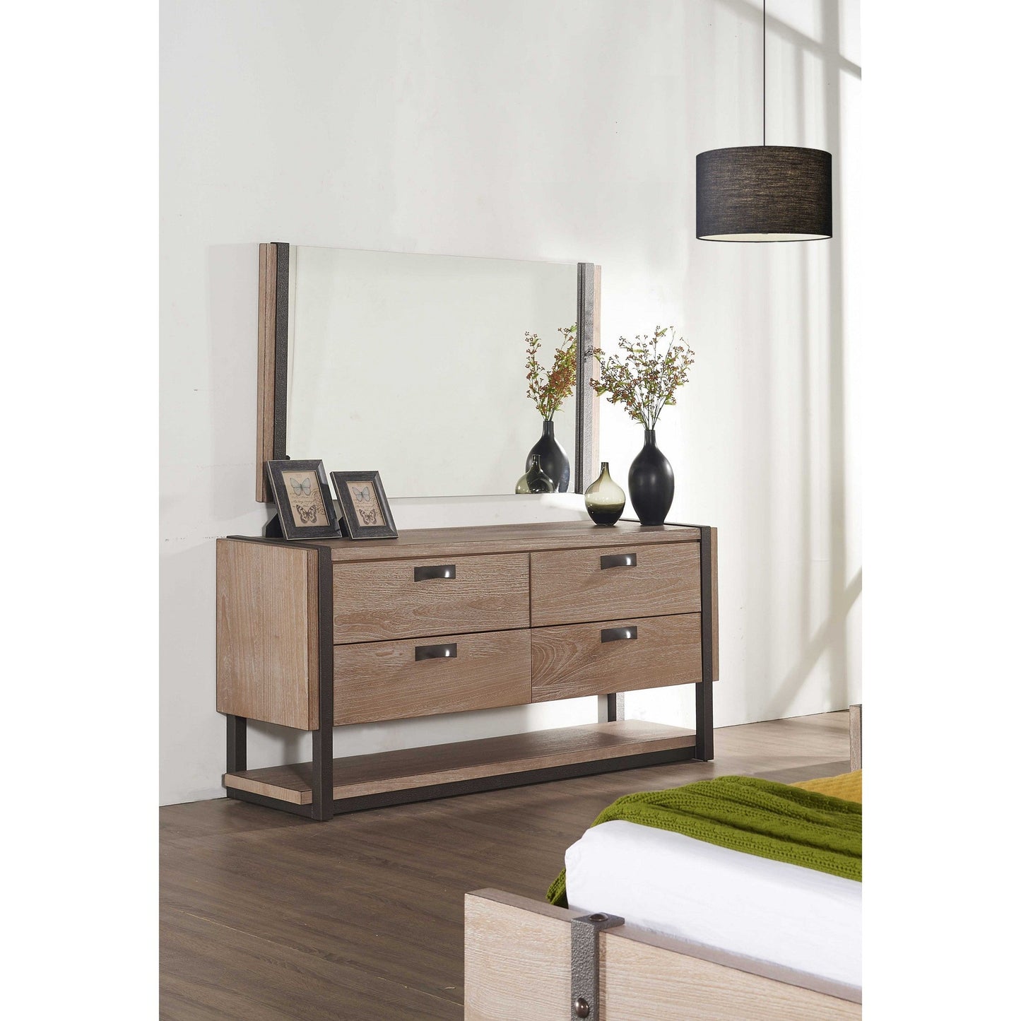 HomeRoots 51 x 3.5 x 35 Natural Veneer Metal Mirror