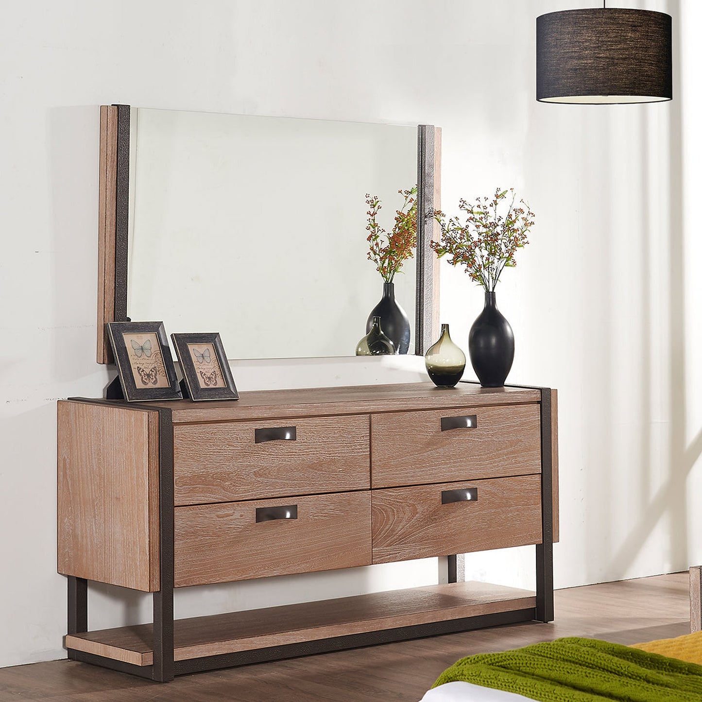 HomeRoots 51 x 3.5 x 35 Natural Veneer Metal Mirror