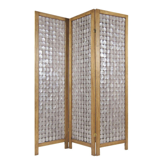 HomeRoots 54" x 1.5" x 71" Screen Divider With Clear Capiz Shell Finish
