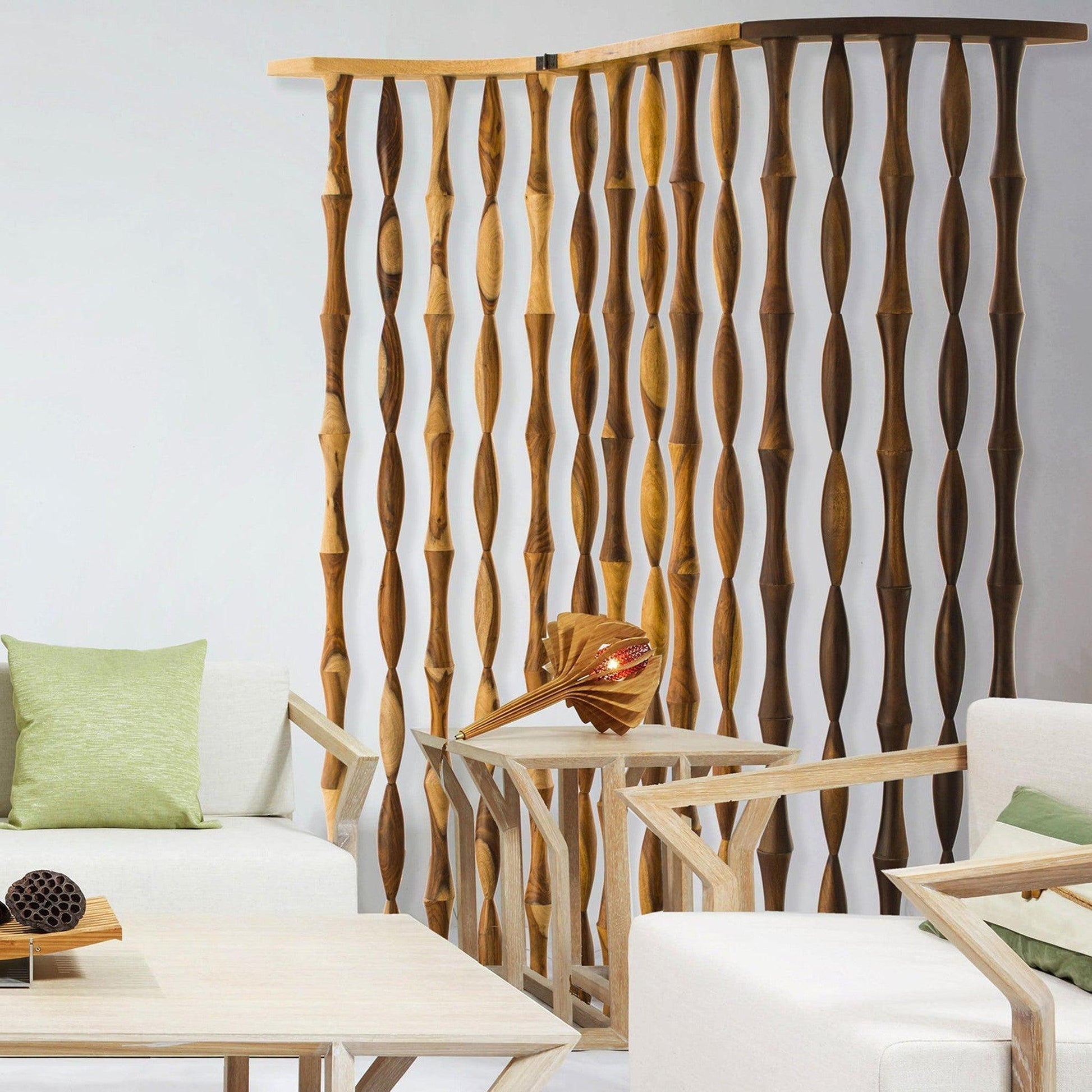 HomeRoots 59" x 3" x 74" Wood Screen in Natural Brown Finish