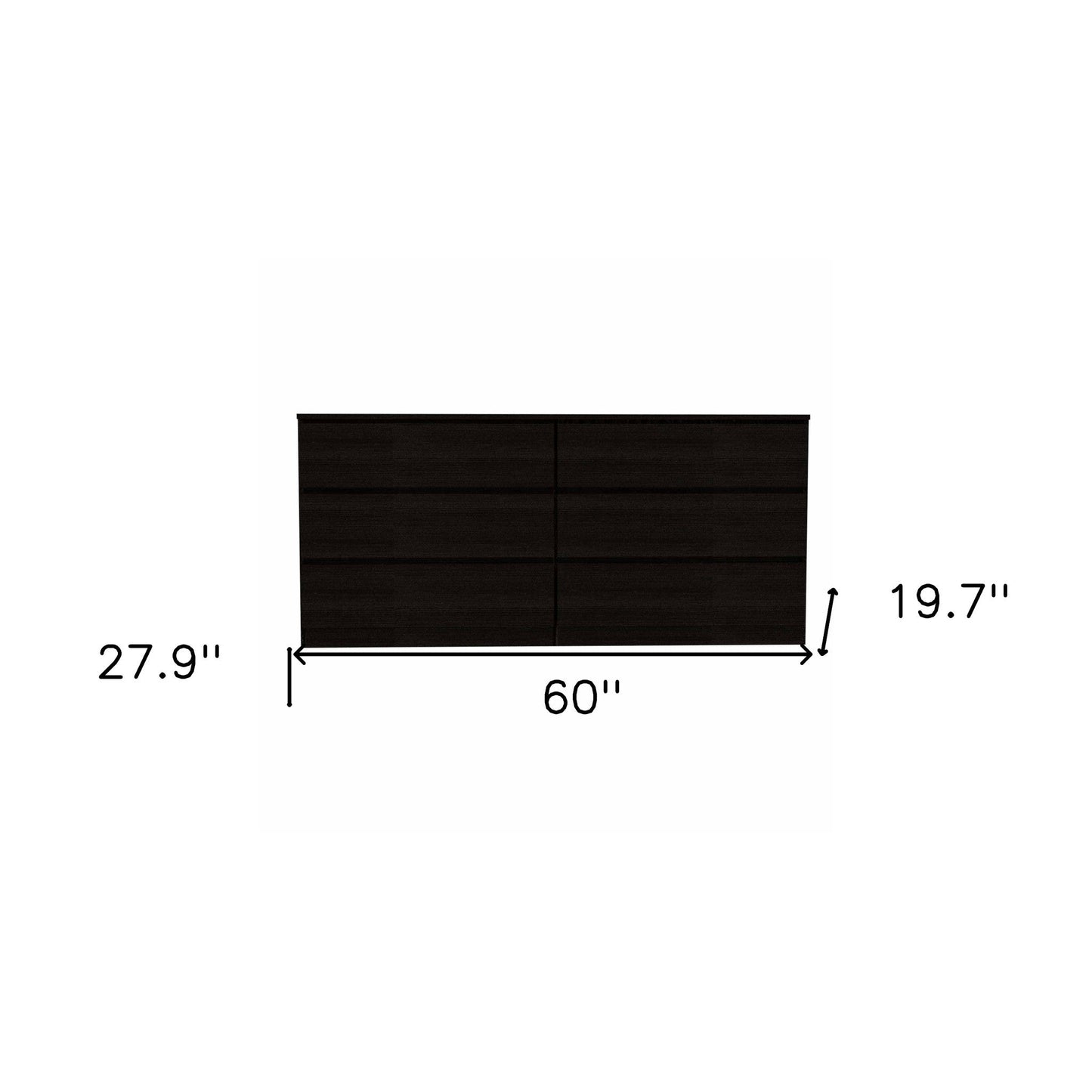 HomeRoots 60" Black Six Drawer Double Dresser