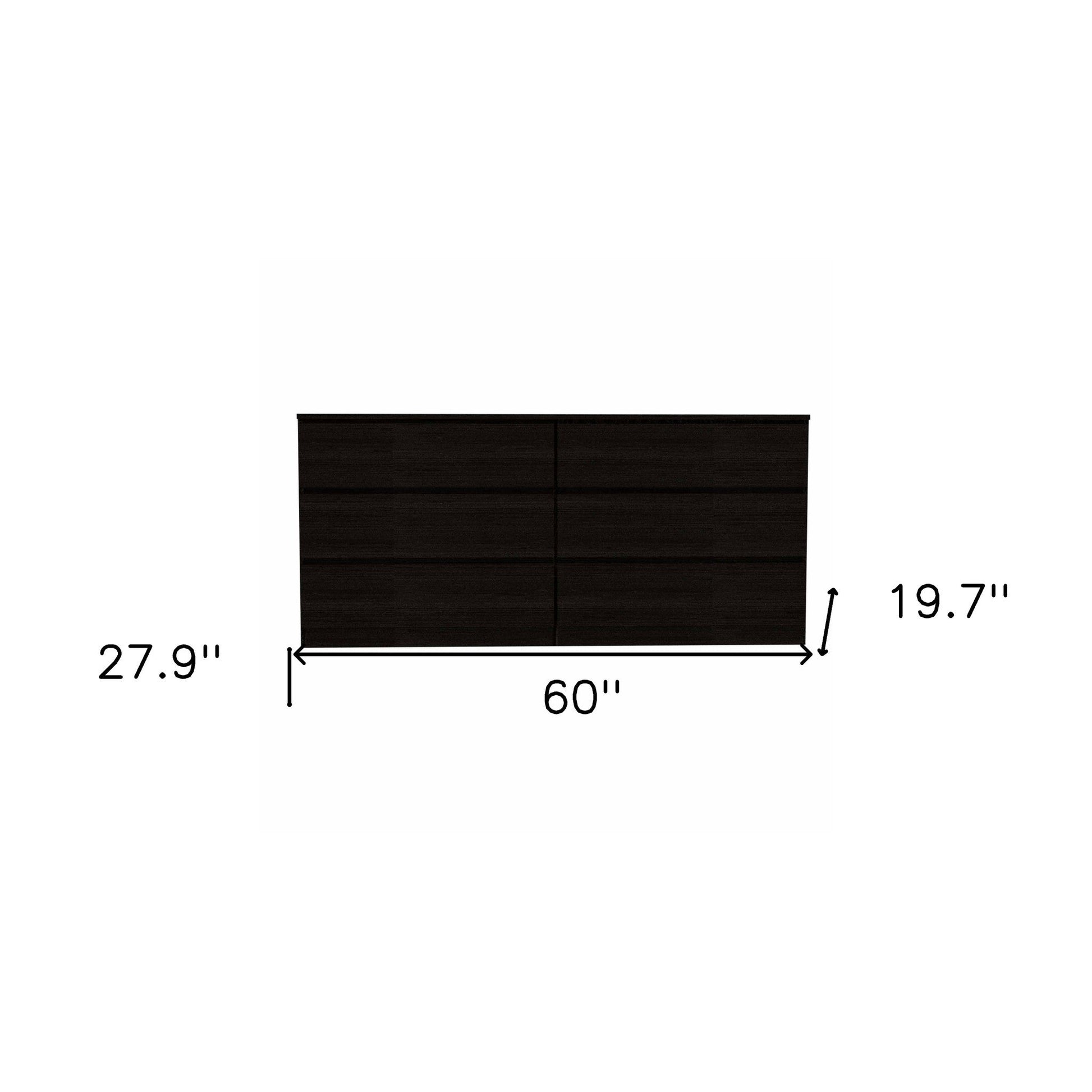 HomeRoots 60" Black Six Drawer Double Dresser