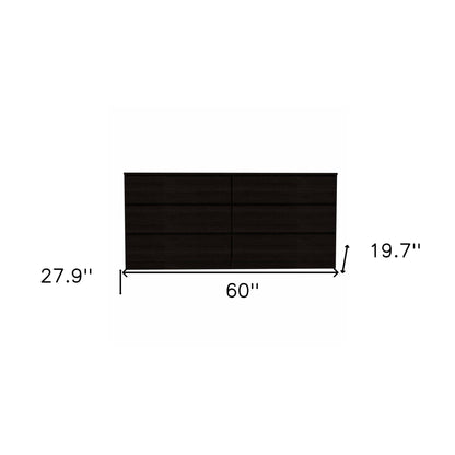 HomeRoots 60" Black Six Drawer Double Dresser