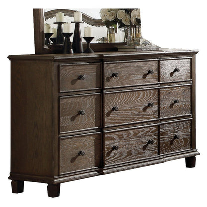 HomeRoots 60" x 18" x 38" Weathered Oak Cabinet in Brown Finish