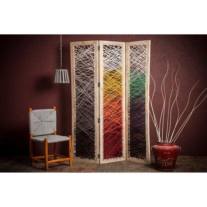 HomeRoots 61" x 1.5" x 72" Fabric And Wood Crisscross Screen With Multicolor Finish