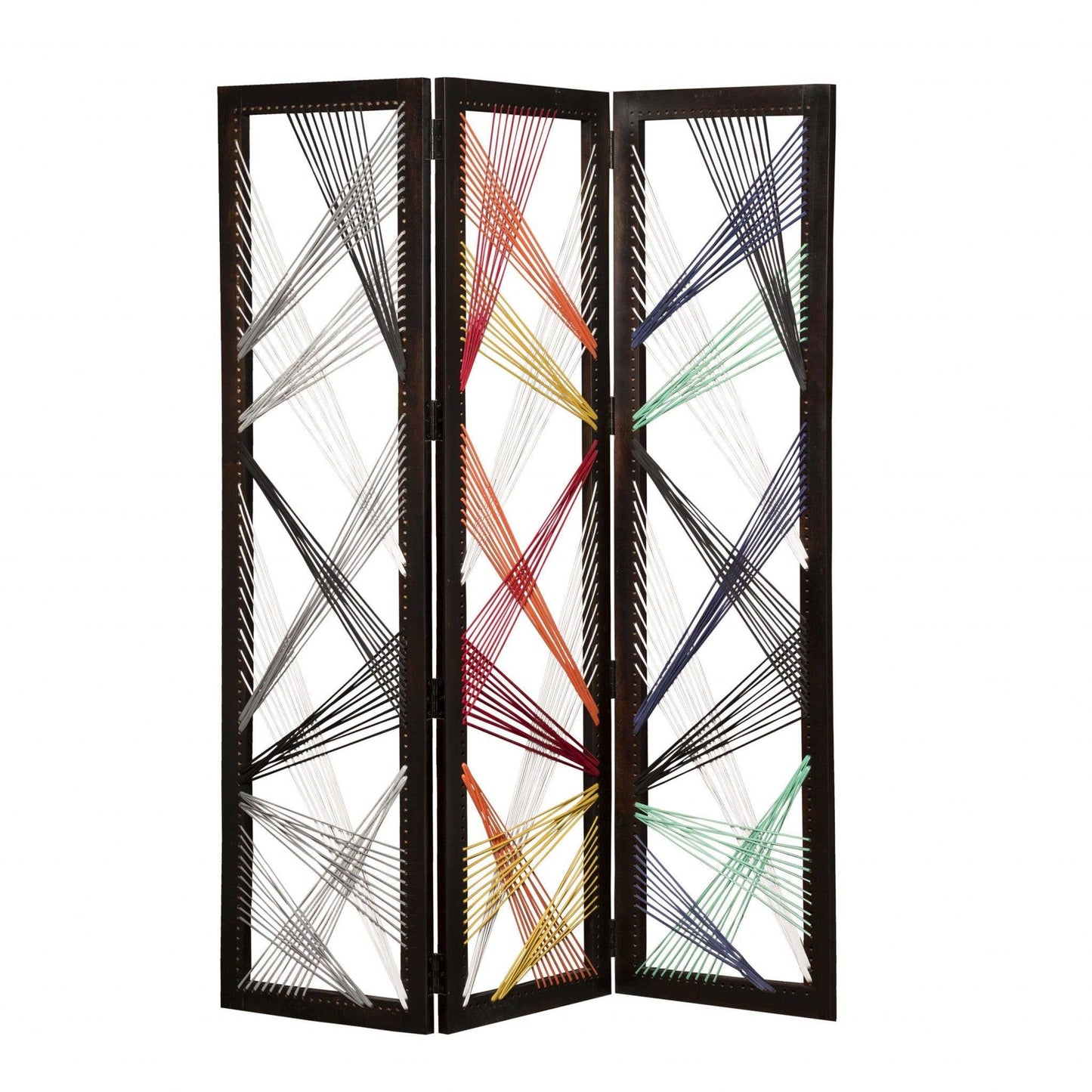 HomeRoots 61" x 1.5" x 72" Fabric And Wood Traverse Screen With Multicolor Finish