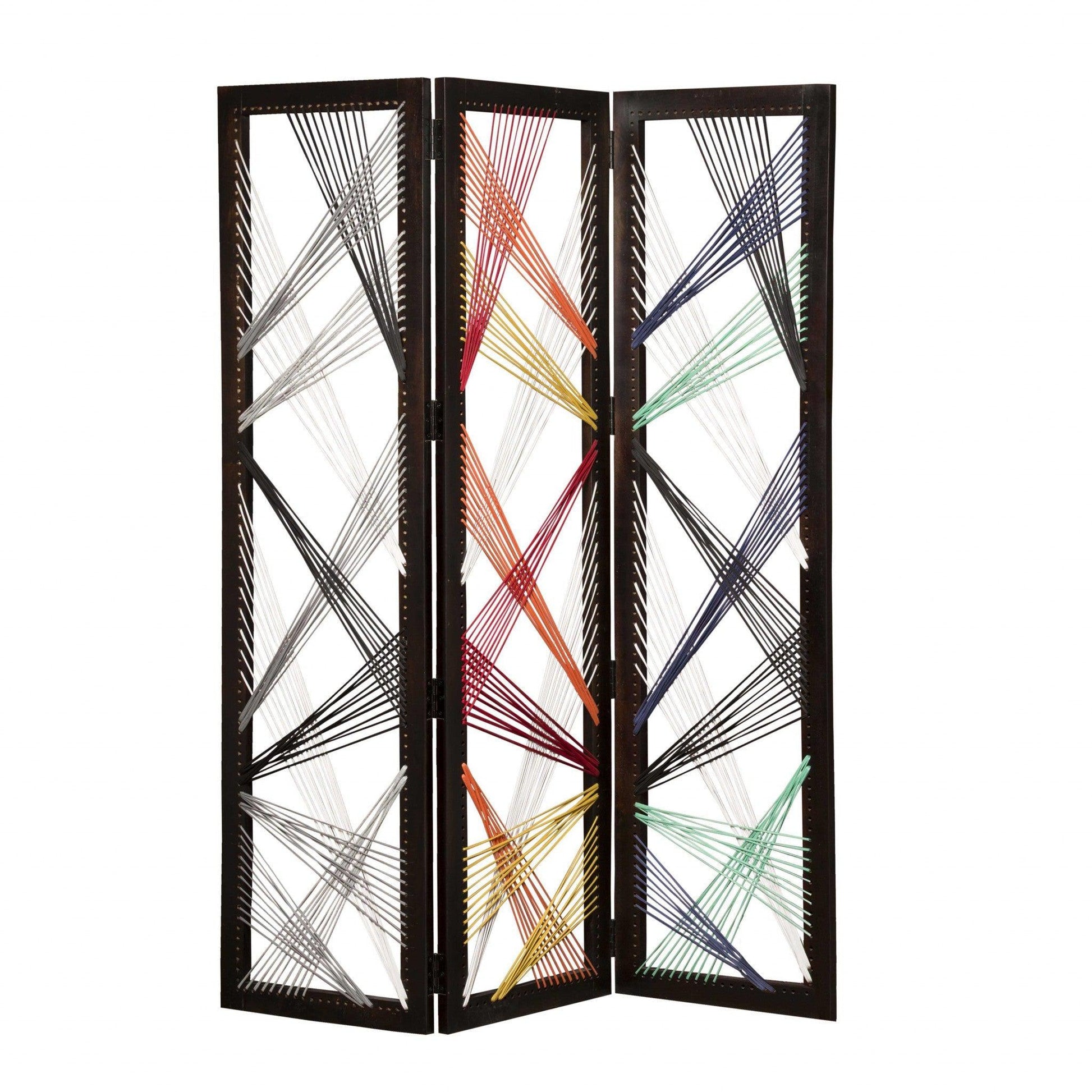 HomeRoots 61" x 1.5" x 72" Fabric And Wood Traverse Screen With Multicolor Finish