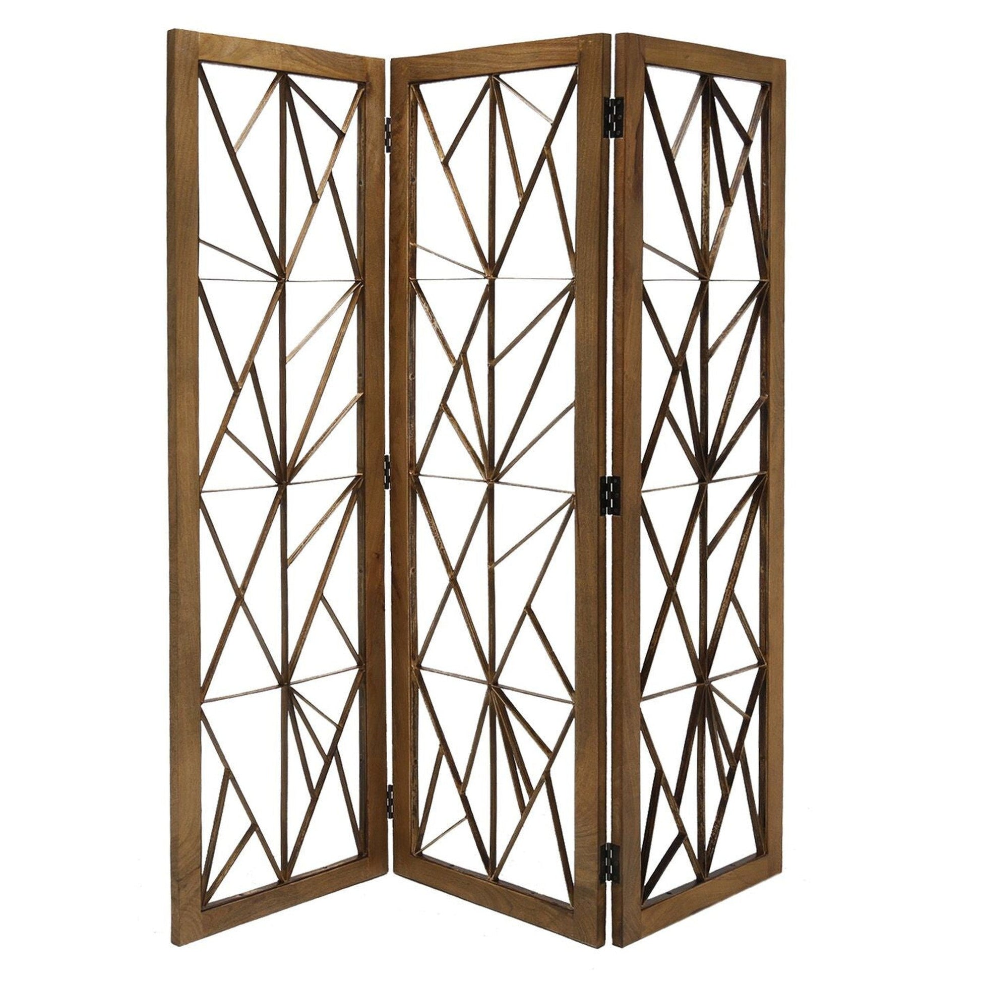 HomeRoots 63" x 1.5" x 72" Wood And Metal Incline Screen in Brown Finish
