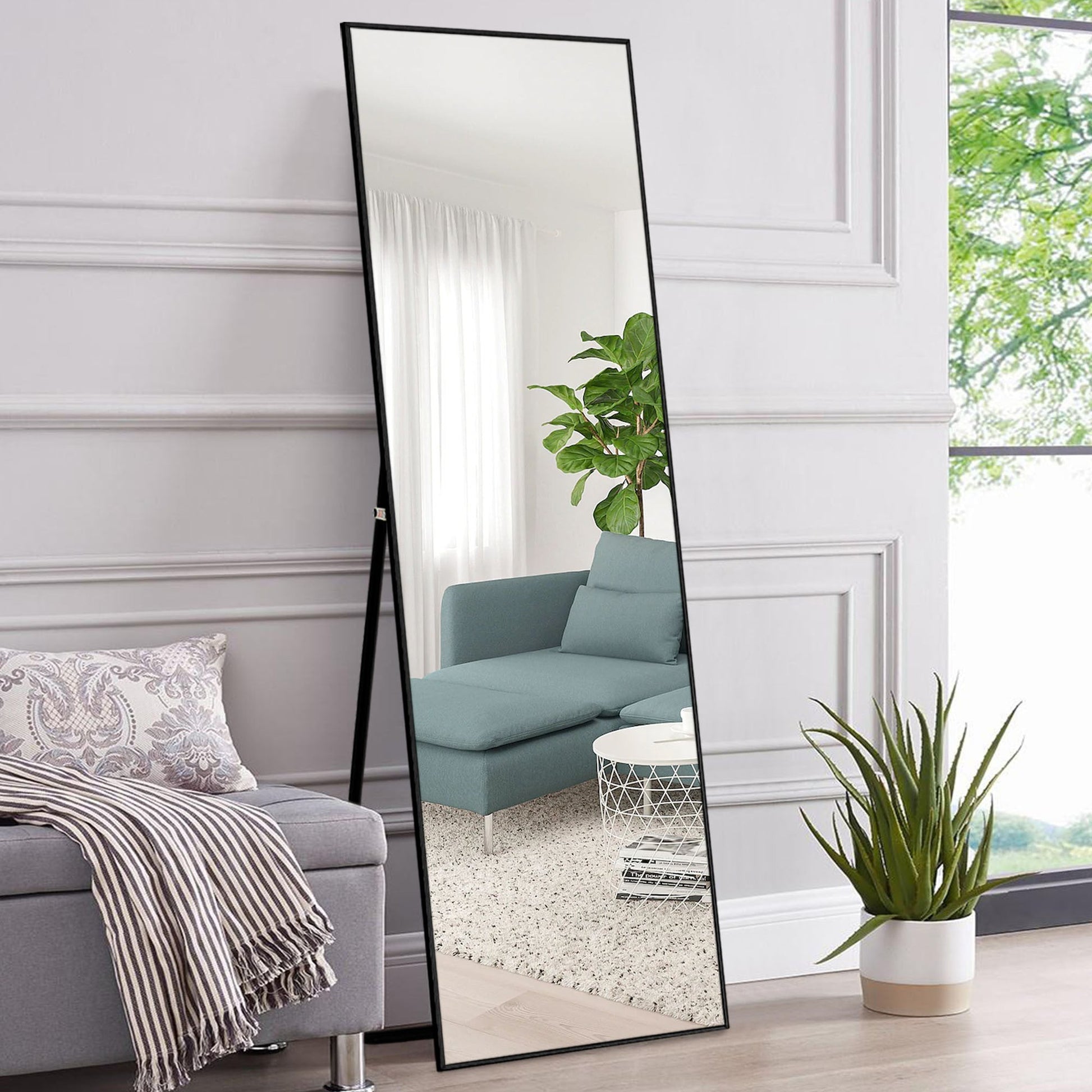 HomeRoots 64" Sleek Black Frame Full Length Mirror