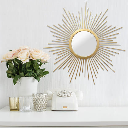 HomeRoots 6.5" Round Gold Metal Frame Burst Wall Mirror