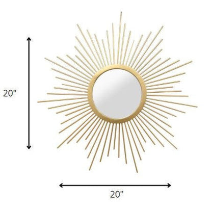 HomeRoots 6.5" Round Gold Metal Frame Burst Wall Mirror
