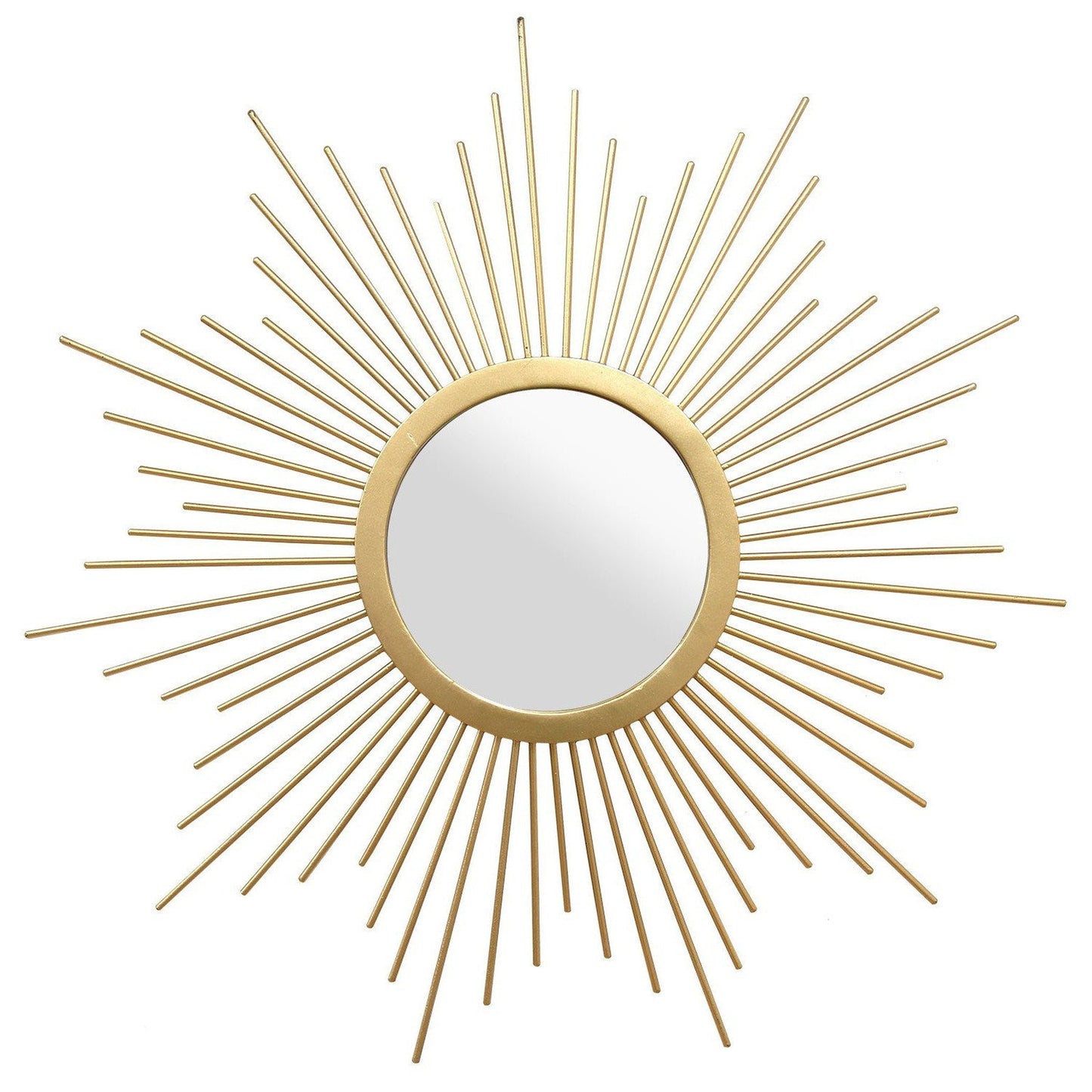 HomeRoots 6.5" Round Gold Metal Frame Burst Wall Mirror