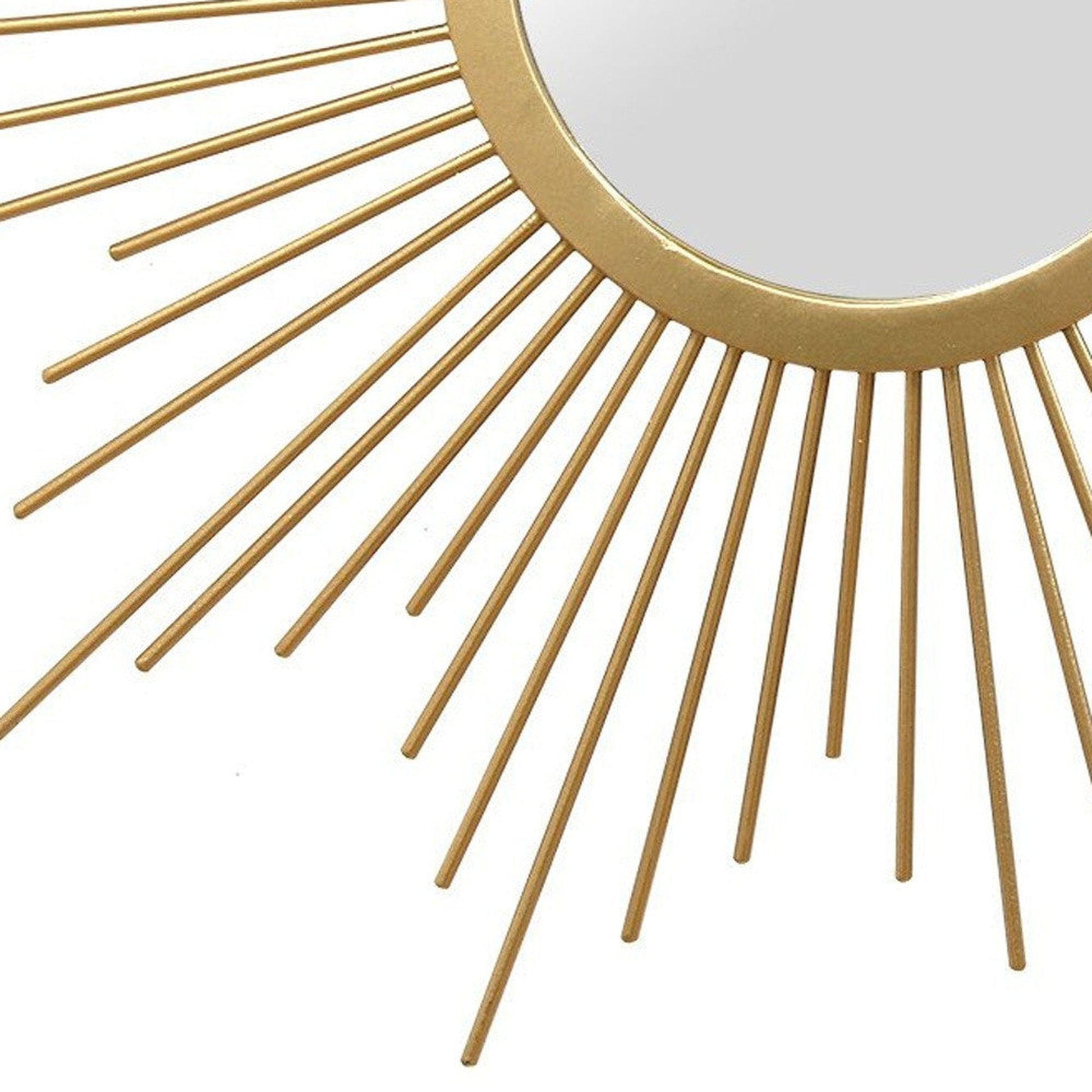 HomeRoots 6.5" Round Gold Metal Frame Burst Wall Mirror