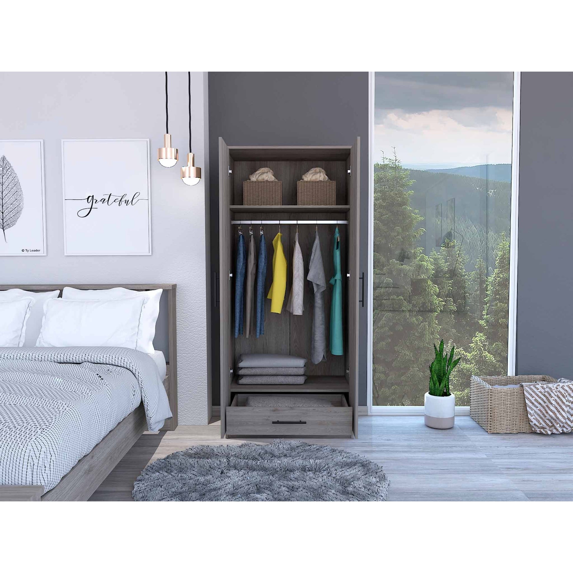 HomeRoots 71" Light Gray Tall Two Door Cabinet