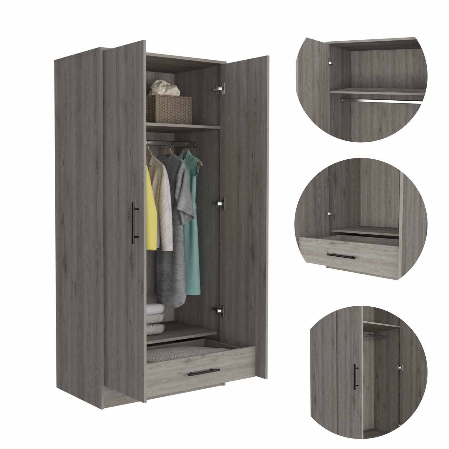 HomeRoots 71" Light Gray Tall Two Door Cabinet