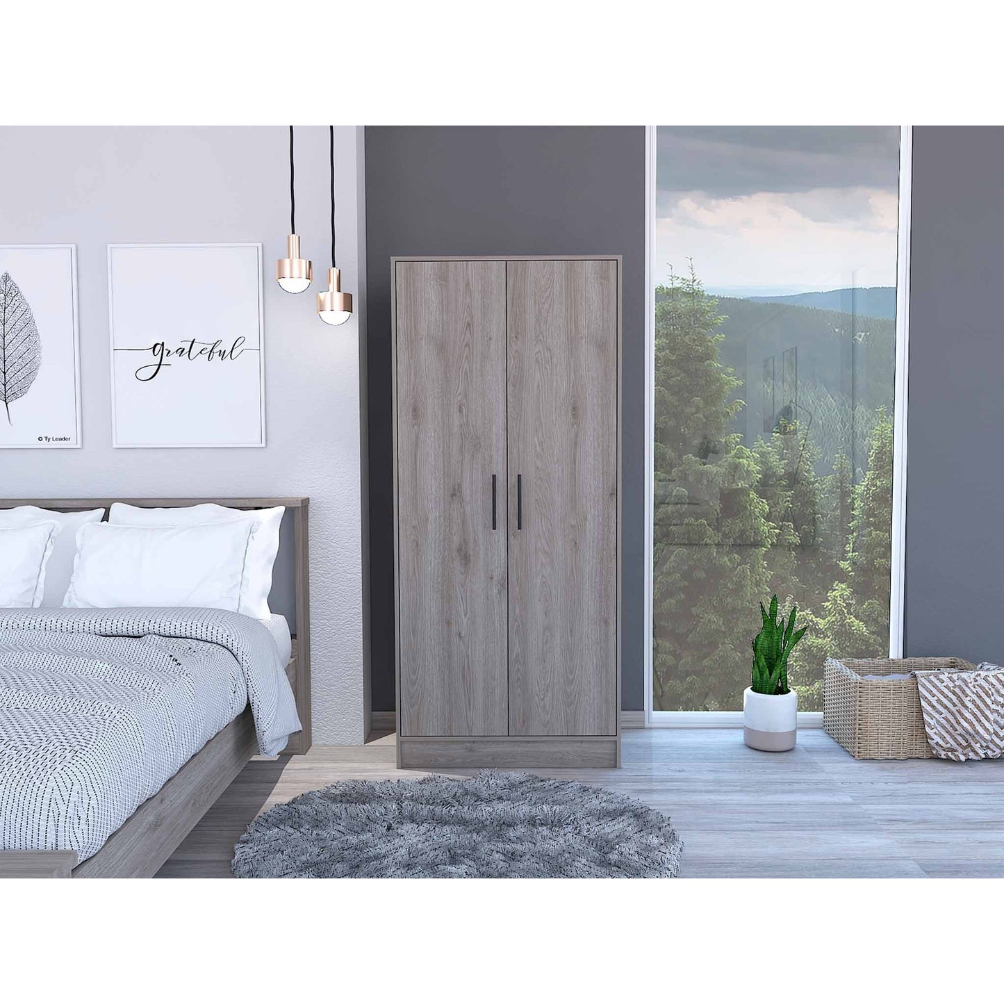 HomeRoots 71" Light Gray Tall Two Door Cabinet