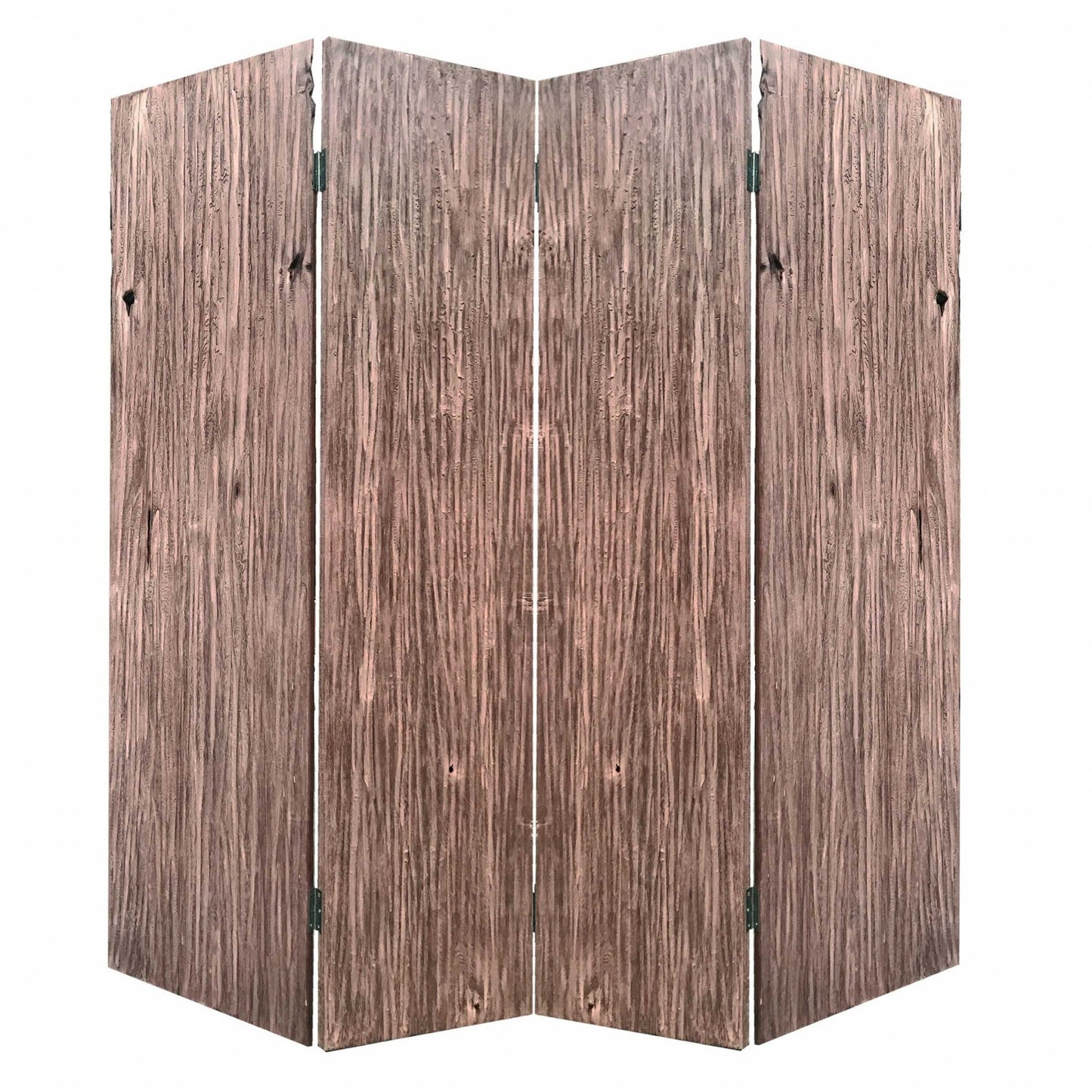 HomeRoots 84" x 2" x 84" 4 Panel Woodland Screen With Brown Wood Finish
