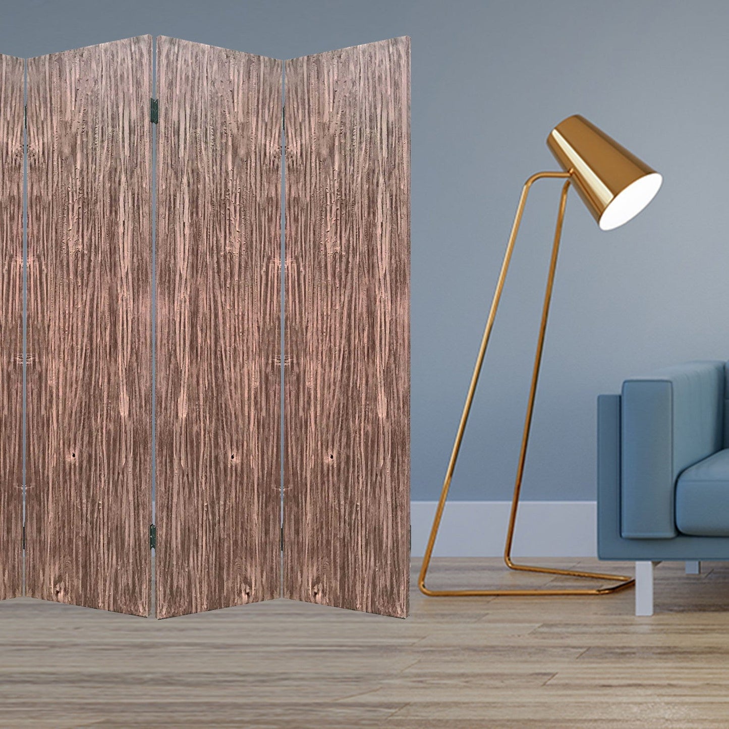HomeRoots 84" x 2" x 84" 4 Panel Woodland Screen With Brown Wood Finish