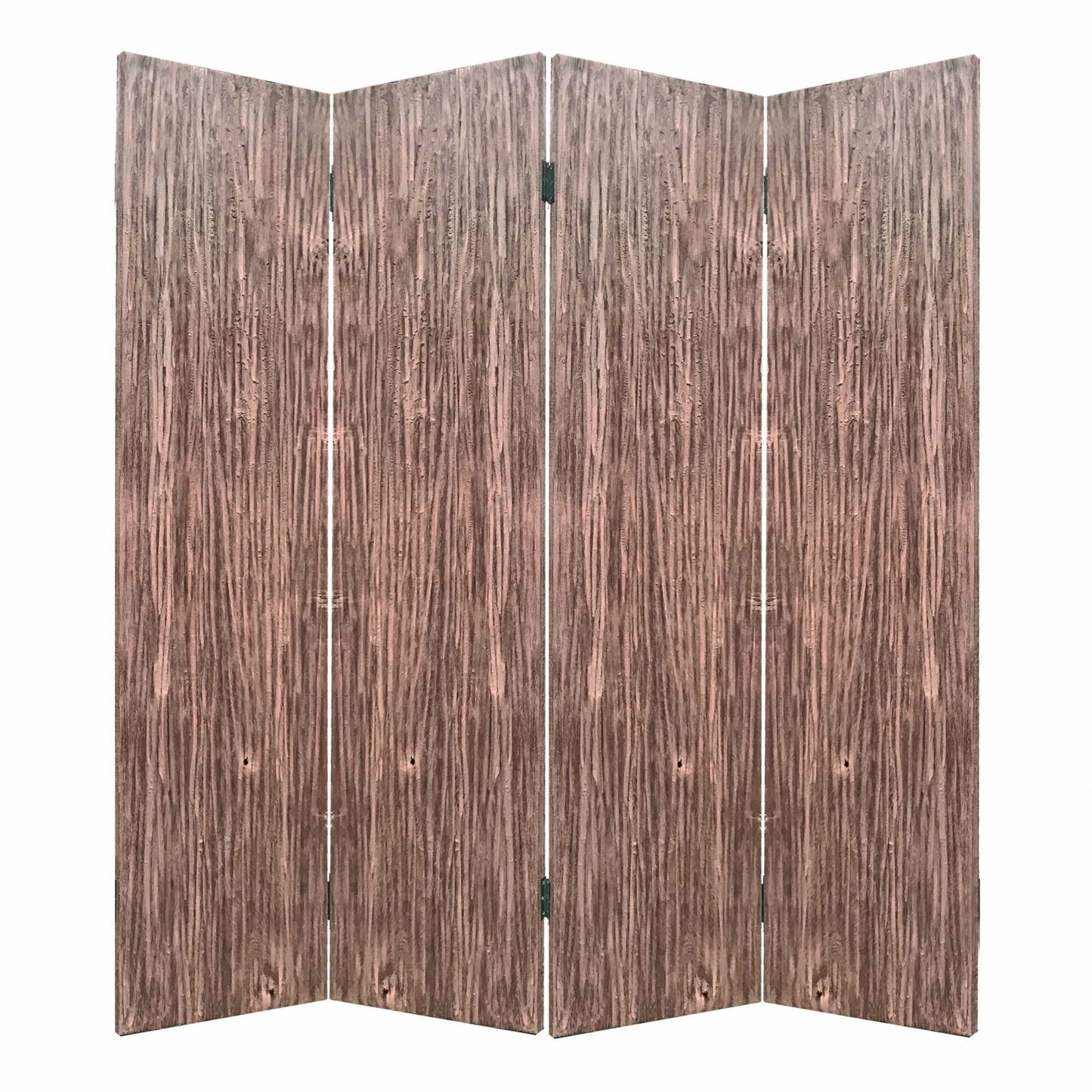 HomeRoots 84" x 2" x 84" 4 Panel Woodland Screen With Brown Wood Finish